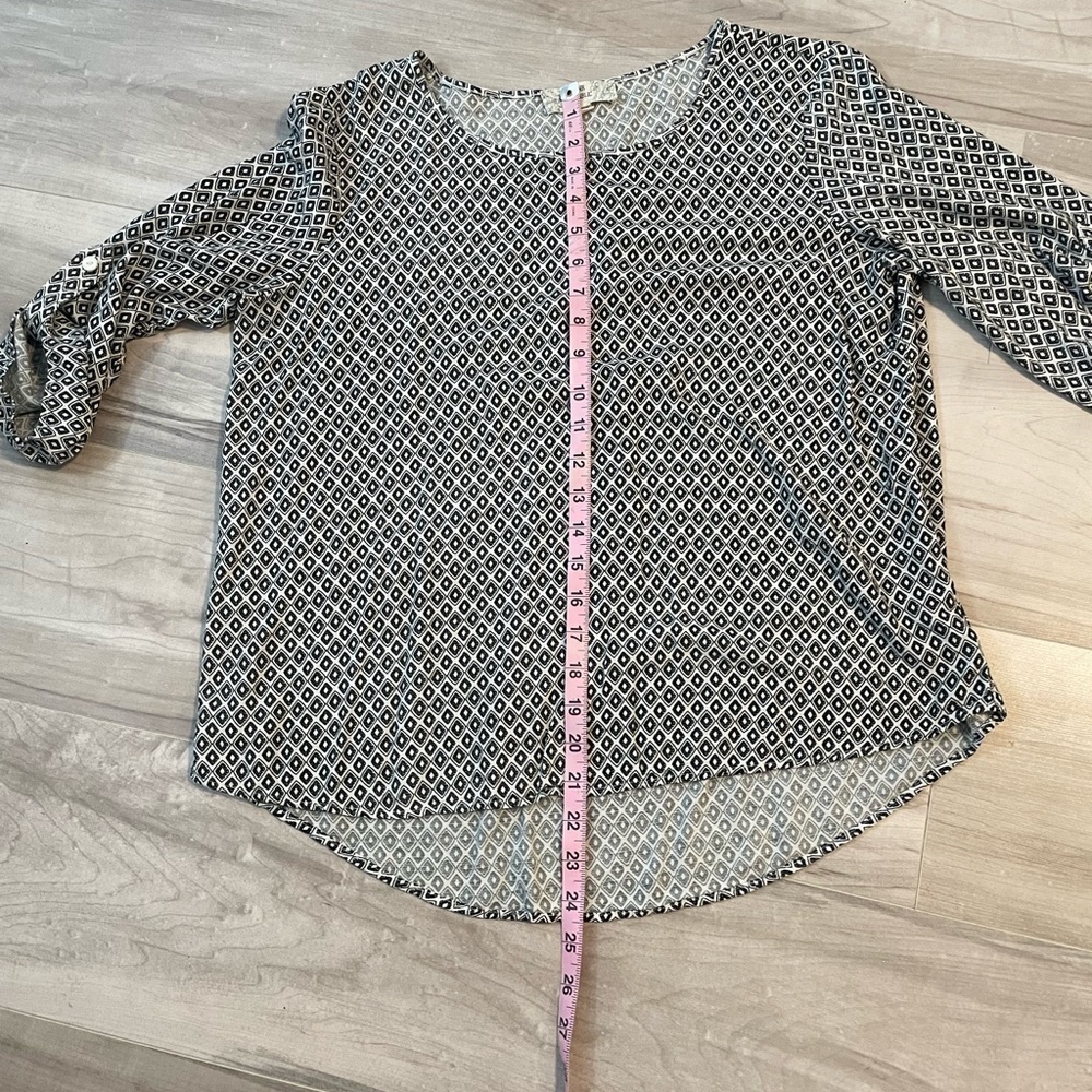 Pink Republic White & Black Geometric Scoop Neck Quarter Length Sleeve Blouse XL - Picture 13 of 14